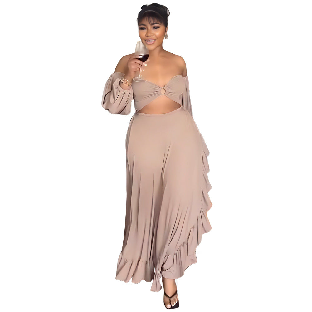 Bandeau Sexy Exposed Cropped Irregular Asymmetric Ruffled Slit Formal Dress Women Dress Bella Mia